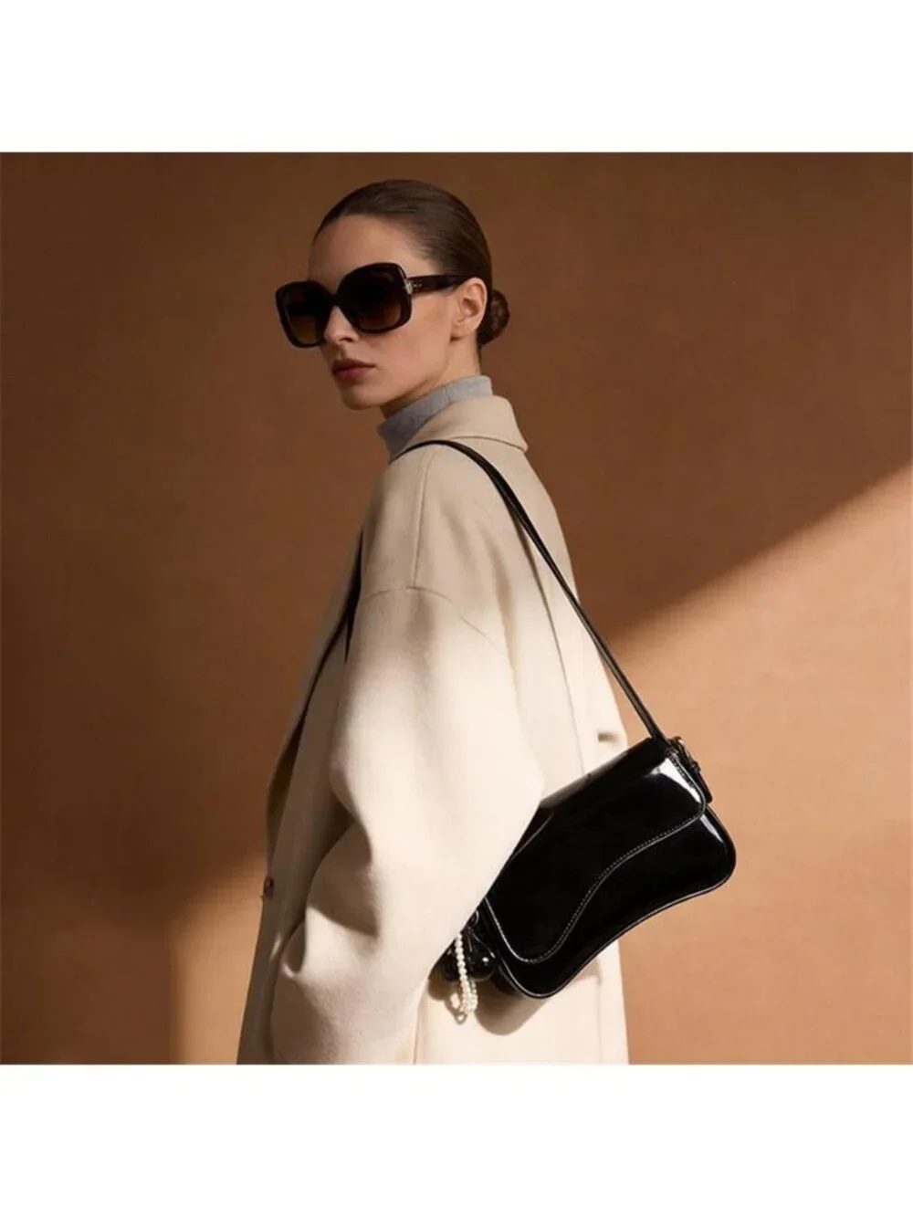 Black Patent Leather Cherry Shoulder Bag Y2K Hobo Purse for Women Retro